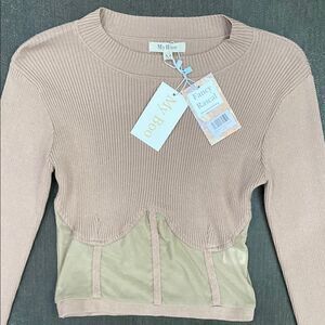 NWT My Boo Beige and Tan Ribbed Long Sleeve Cropped Sweater Top Size M